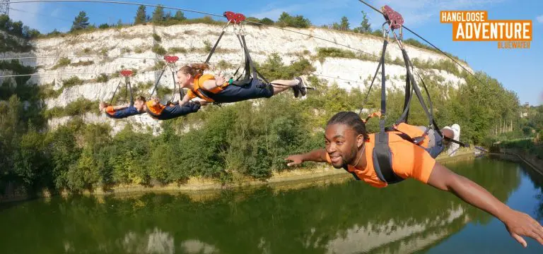 pupils on a zip wire activity at bluewater Kent