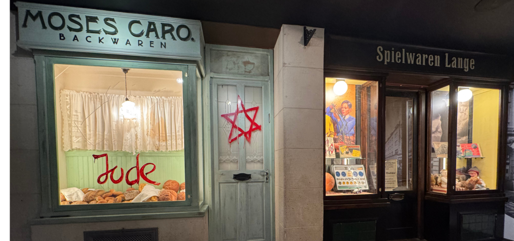 shop front with the image of the star of David painted on it at the national Holocaust museum located in Nottinghamshire
