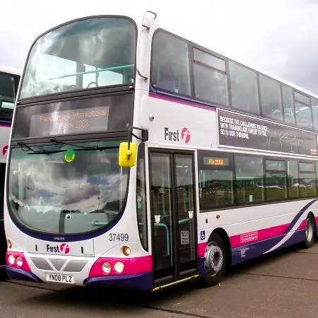 double decker bus in car park
