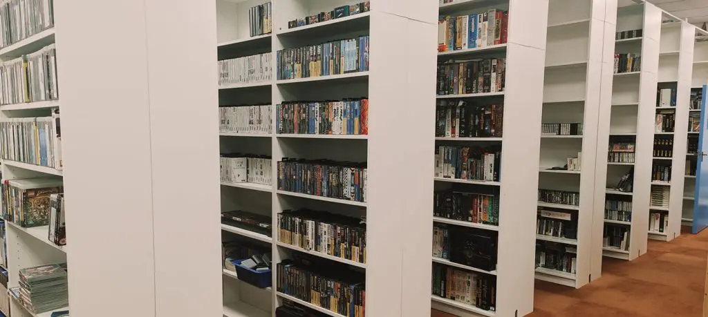 computer games on shelves at retro museum