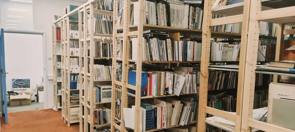 indoor storage room with computer game books