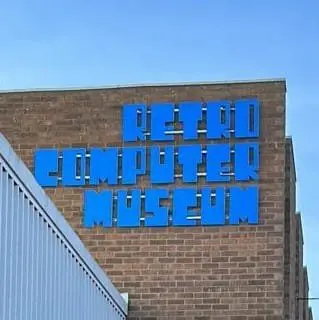 logo on side of building for retro computer museum