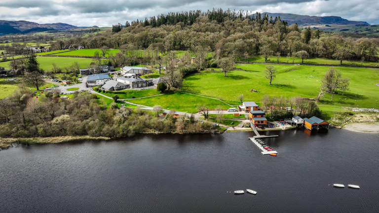 drone overview of Gwersyll yr Urdd Residential Centre in Wales