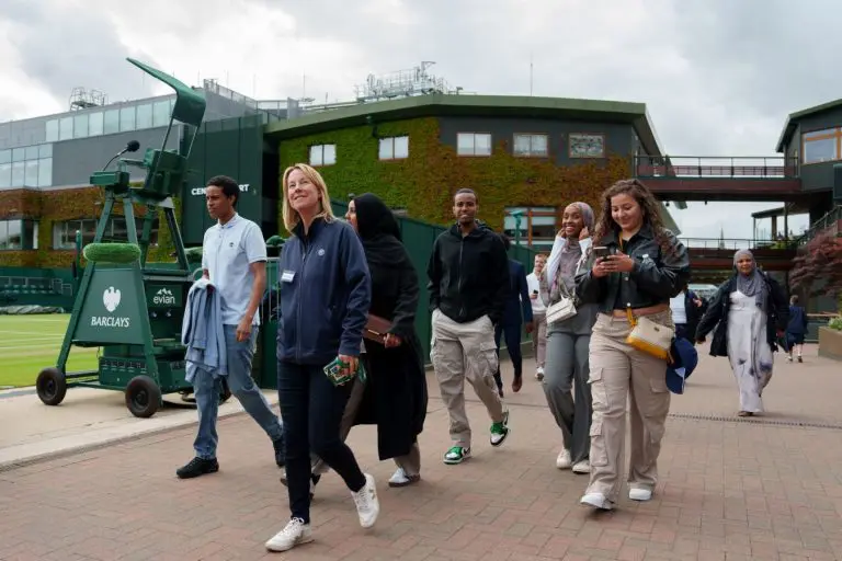 school group walking around Wimbledon Tennis courts in London