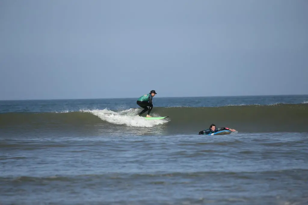 group surfing at the coast in Devon