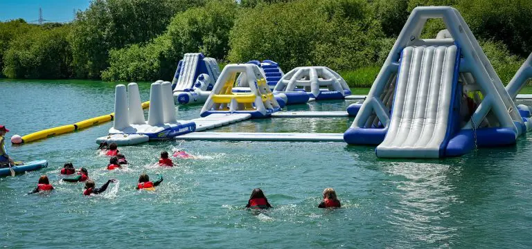 outdoor water sports inflatables on a lake