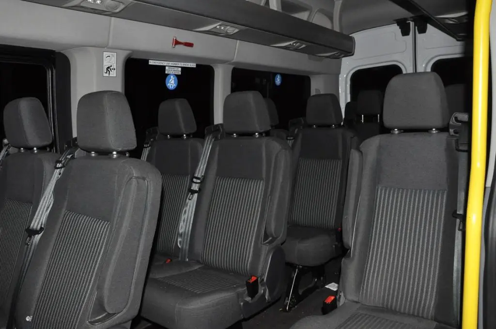 inside of a minibus for school trip travel hire