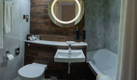 bathroom with sink and toilets