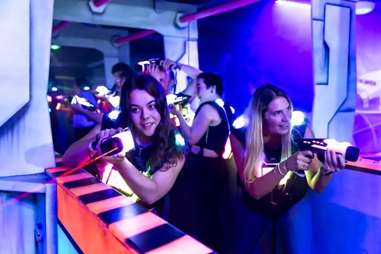 school group in an indoor laser tag room