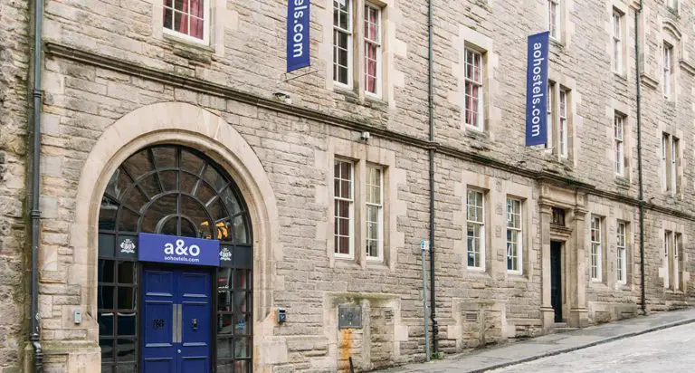 entrance to hostel in Edinburgh town centre for school group accommodation