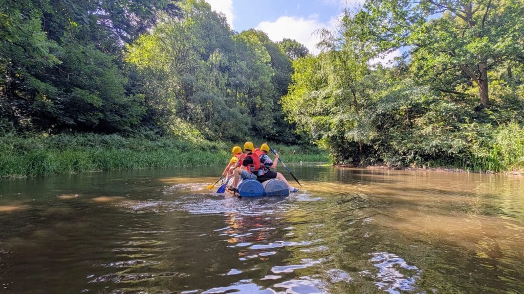 Beaudesert Outdoor Adventures Staffordshire 2 school group on a raft in a river