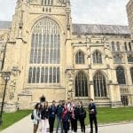 school trip youth group doing a City walking tour at Canterbury Cathedral