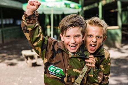 school pupils dressed in combat gear doing at HQ area