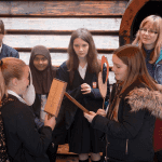 school pupils on the Golden Hinde ship in London