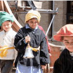 pupils dressed up as middle ages seamen on the golden hinde ship