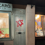 shop front with the image of the star of David painted on it at the national Holocaust museum located in Nottinghamshire