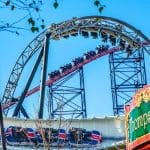school group at a theme park on a roller coaster ride