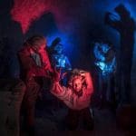 model pirates being arrested by the red coats at a museum