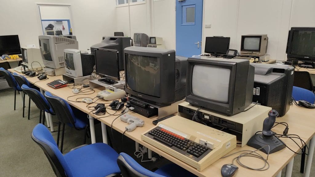 indoor classroom with old computer sysytems
