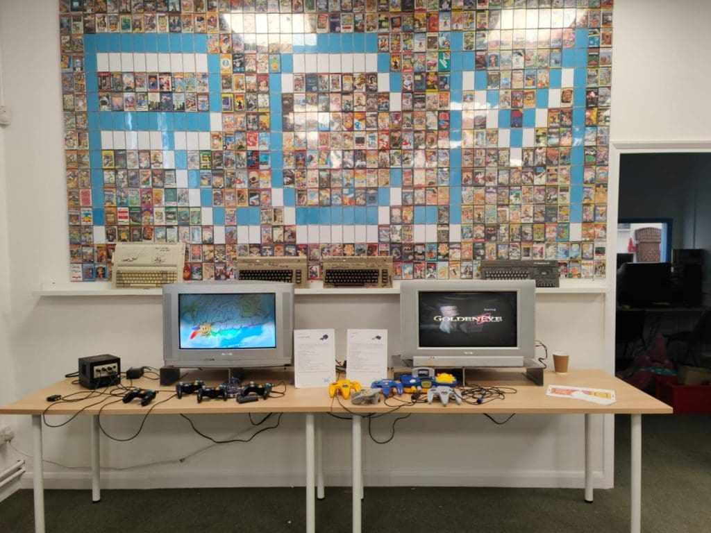 indoor computer games room with 1980s games to play