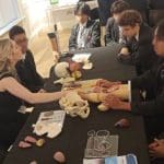 students on an artifacts table solving puzzles