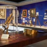 various artifacts of anatomy in a museum room