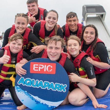 school group at an aquapark