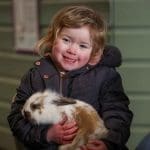 primary school pupil holding a rabbit