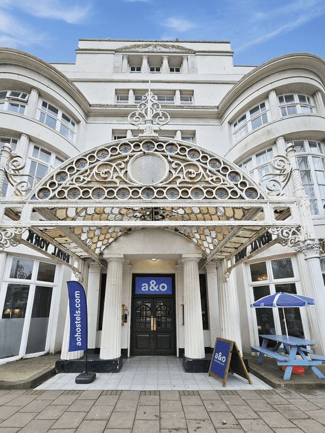 front view entrance of A&O hostel at Brighton Beach