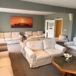 indoor social area for accommodation groups that include double 6 seating areas
