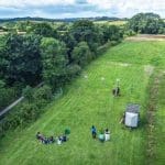 overhead drone shot of archery field